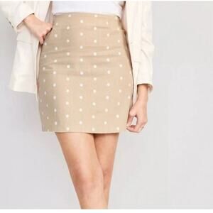 Old Navy Linen Blend Mini Skirt Beige Polkadot Preppy Old Money Beach sz XXL NWT